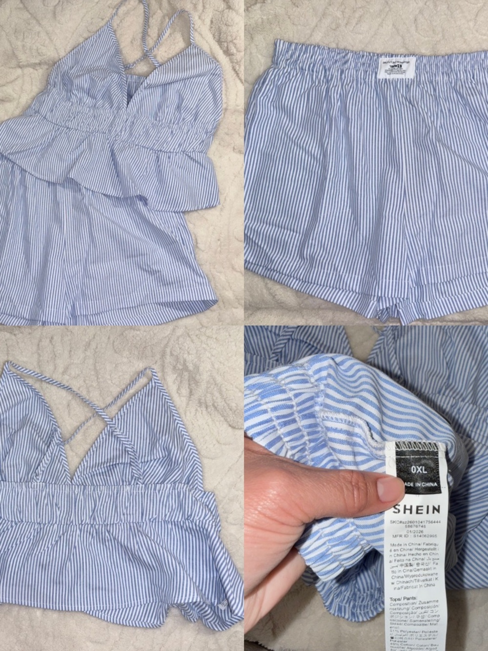 SHEIN Curve 2 Piece Set Women’s 0X Blue White  Top & Shorts